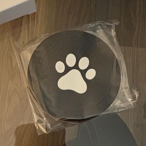 2 Black Car Coasters with White Paw Print